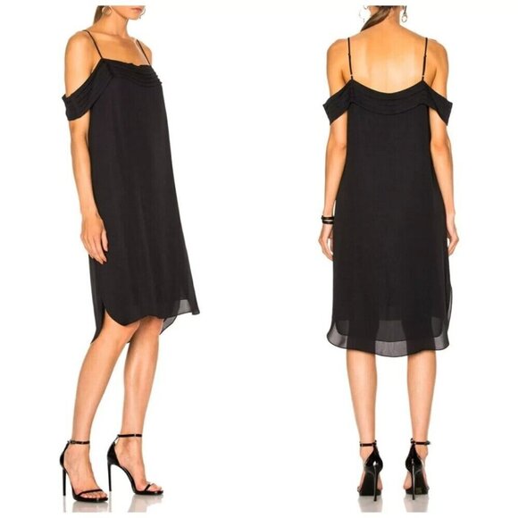 T by Alexander Wang Pleated Off-The-Shoulder Silk Dress Size 4 S Black - Picture 12 of 12
